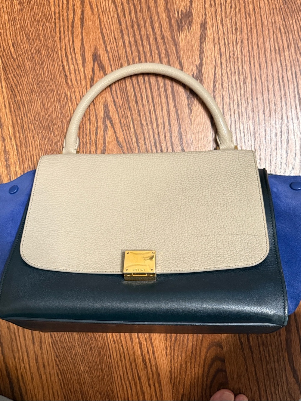 Celine Three-Tone Women’s Top Handle Bag in Beige, Navy & Cobalt Blue